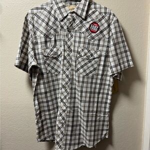 Wrangler Gray Plaid Casual Button Down Shirt